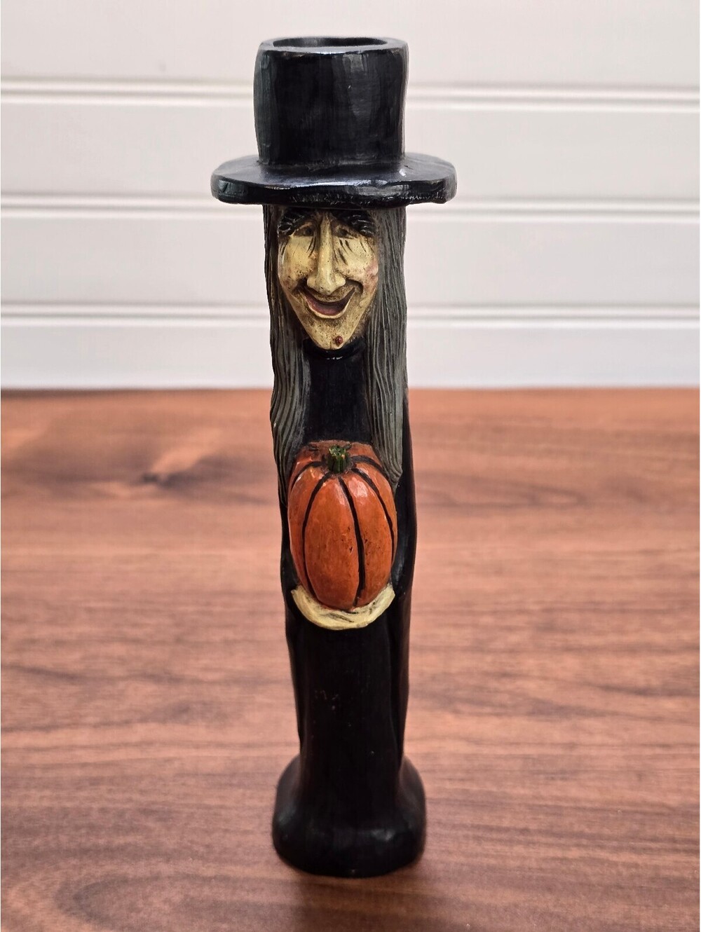 Kurt Adler Primitive Witch Candle Holder 1990s Halloween Wood Decor